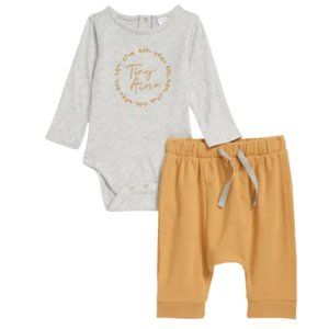 Nordstrom Baby Graphic Bodysuit & Jogger Set Grey Light Heather Acorn-Tan NB NWT